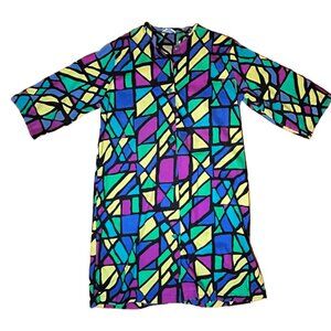 Vintage 70's Eastern Isles Geometric long button up tunic top